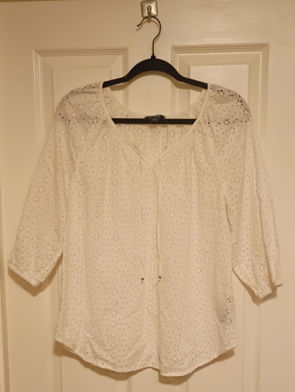 Boho White Eyelet Tie-Neck Peasant Tunic